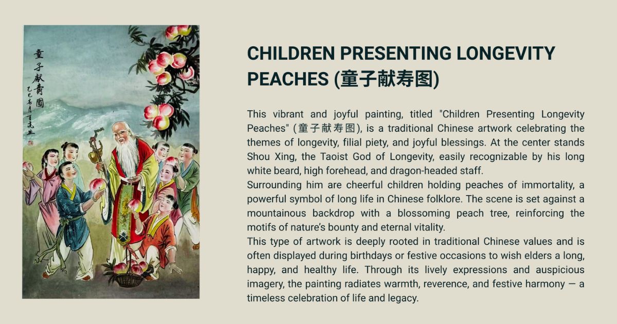 Children Presenting Longevity Peaches - Unlock the Essence of Chinese Art in Singapore