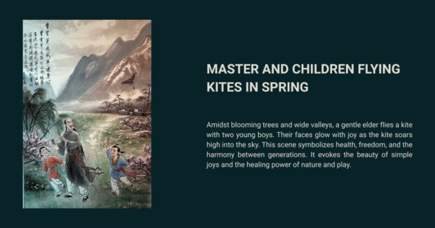 Master And Children Flying Kites In Spring
