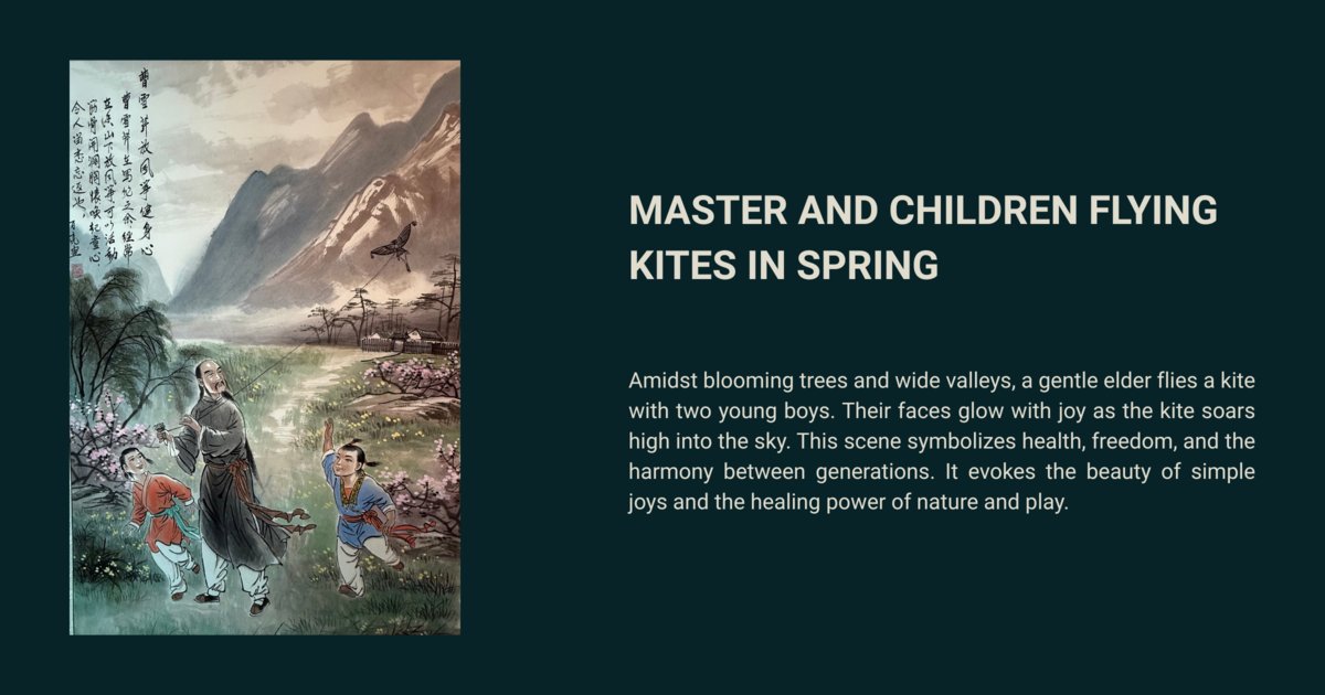 Master And Children Flying Kites In Spring